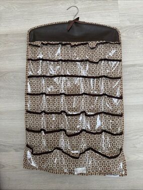 Laura Ashley Brown & Cream Hanging Jewelry Organizer with Clear Pockets
